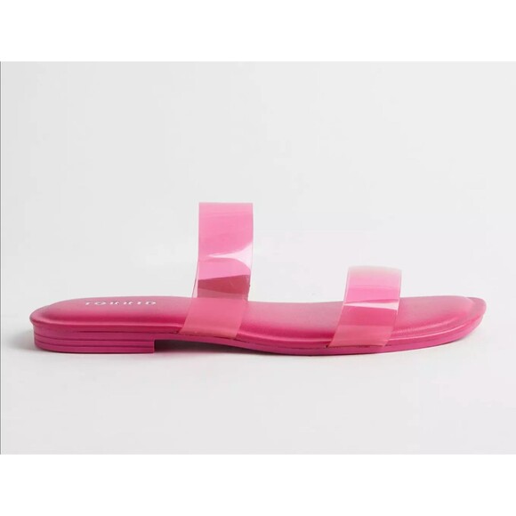 Torrid Sandals 9WW Hot Pink Lucite Dual Strappy Slip On Flats WIDE WIDTH NWT - Picture 4 of 7